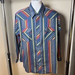 Rustler Vintage Western Stripe Long Tails Snap Front Rodeo Cowboy Shirt Size XL